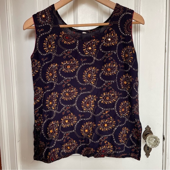 vintage 1970s Hippie Tank Top Made in India soft Cotton Embroidery design Sz S - Picture 1 of 7